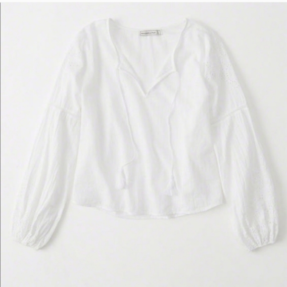 Abercrombie and Fitch white linen top size medium - Picture 2 of 13